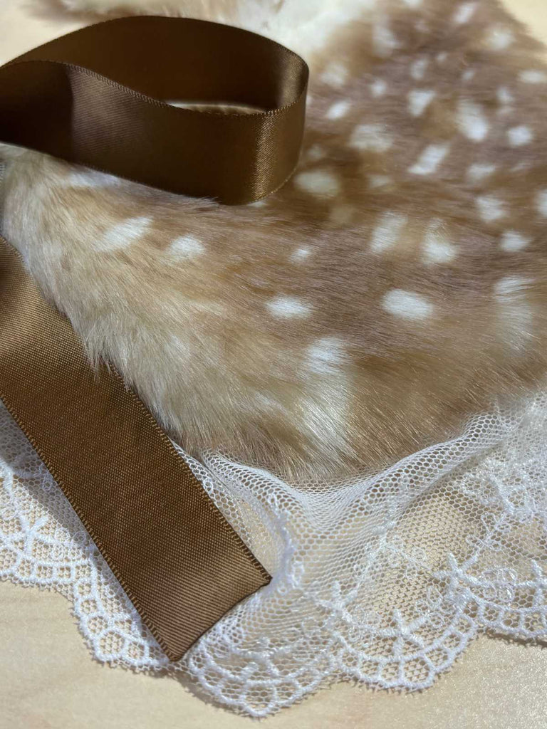 Retro Lace Trim Deer Bow Faux Fur Collar - vintage fashion, retro style