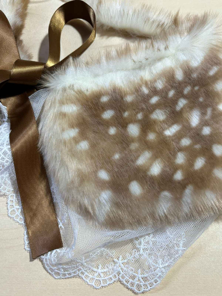 Retro Lace Trim Deer Bow Faux Fur Collar - vintage fashion, retro style
