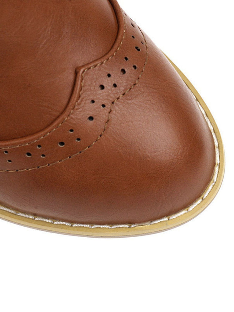 Retro Leather Medium Heel Lace-Up Combat Boots — 1950s vintage charm for her modern wardrobe