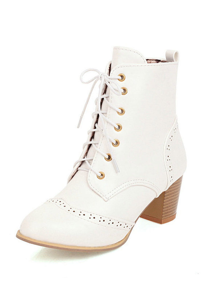 This Retro Leather Medium Heel Lace-Up Combat Boots whispers 1950s secrets to those who notice