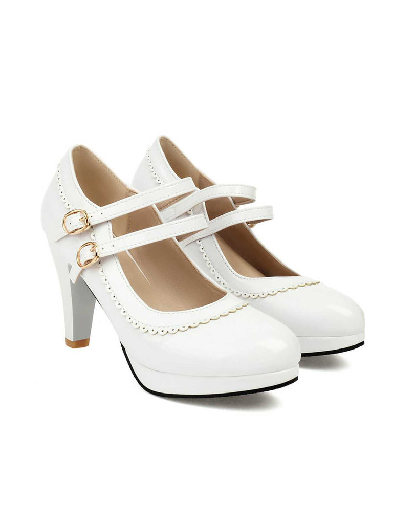 She finds her 1950s story in this Retro Mary Jane Chunky High Heels Shoes