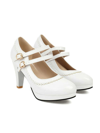 She finds her 1950s story in this Retro Mary Jane Chunky High Heels Shoes