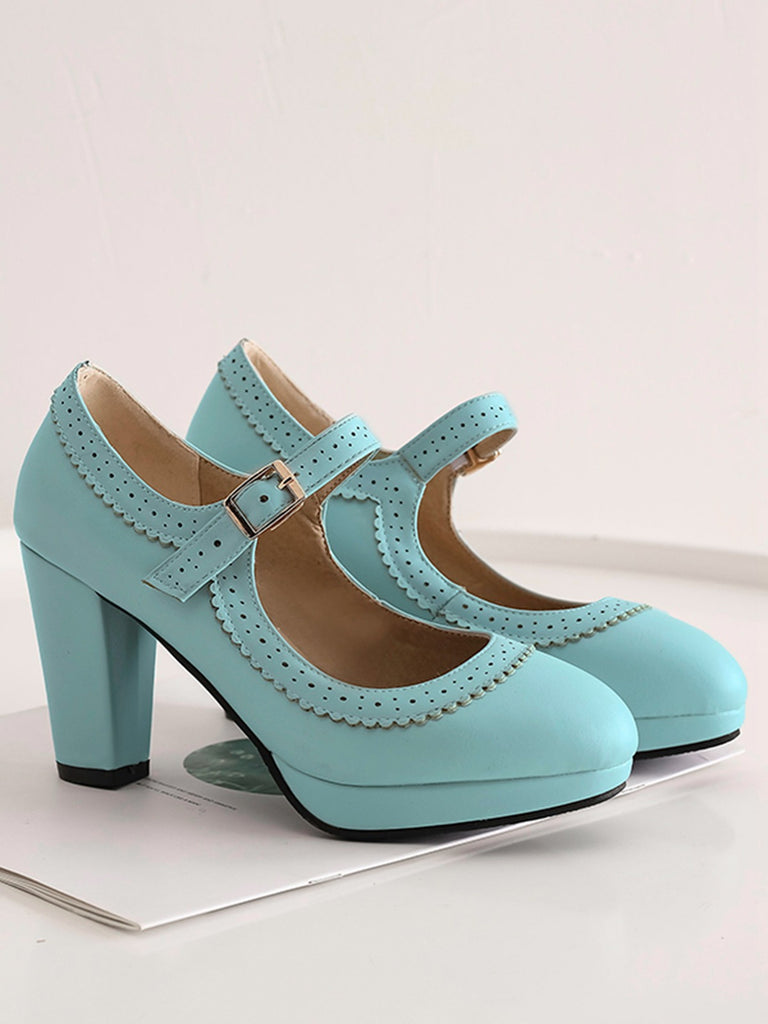 Retro Mary Jane Leather Chuny Heels, vintage shoes, retro heels - perfect for women who love vintage and retro fashion