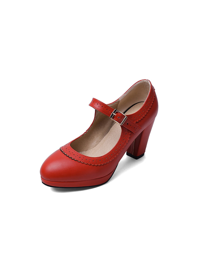 Retro Mary Jane Leather Chuny Heels, vintage shoes, retro heels - perfect for women who love vintage and retro fashion