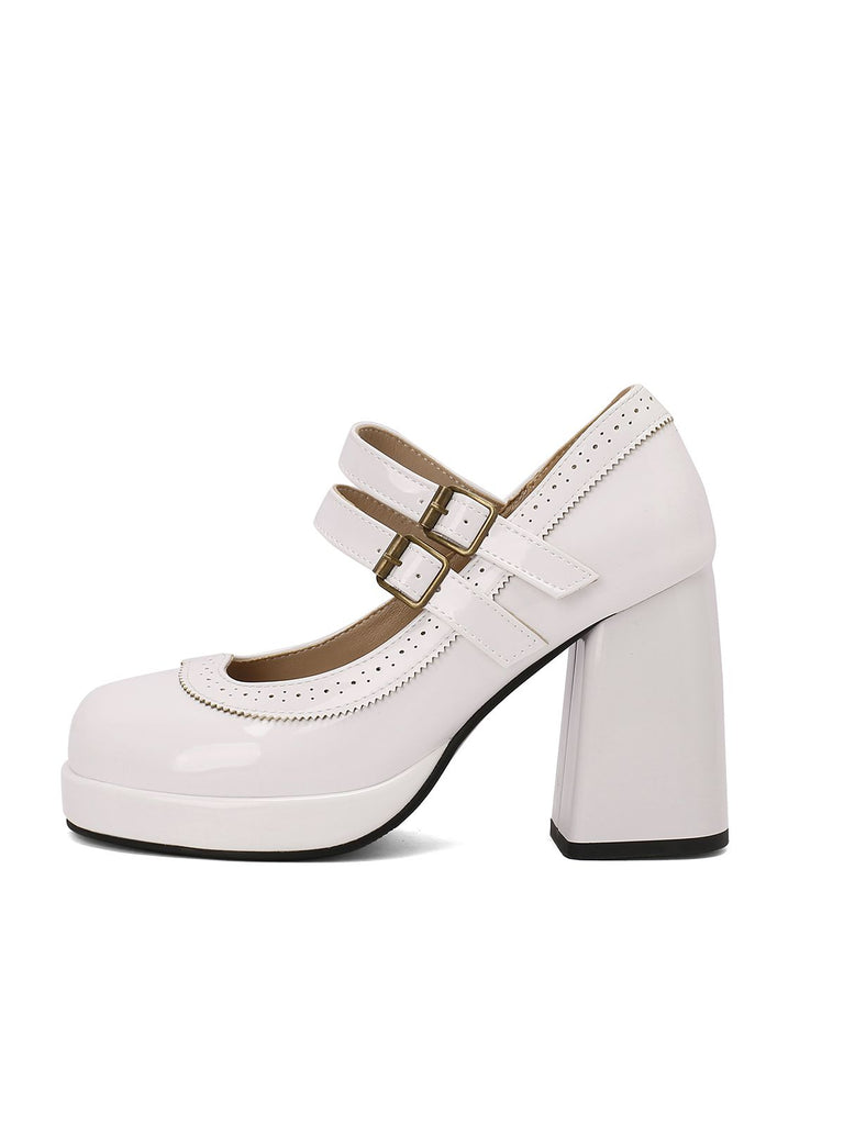Retro Mary Jane Patent Leather Platform Chuny Heels, vintage shoes, retro heels - perfect for women who love vintage and retro fashion