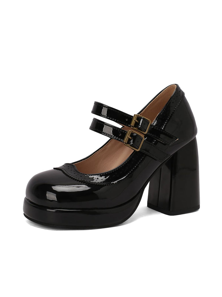 Retro Mary Jane Patent Leather Platform Chuny Heels, vintage shoes, retro heels - perfect for women who love vintage and retro fashion