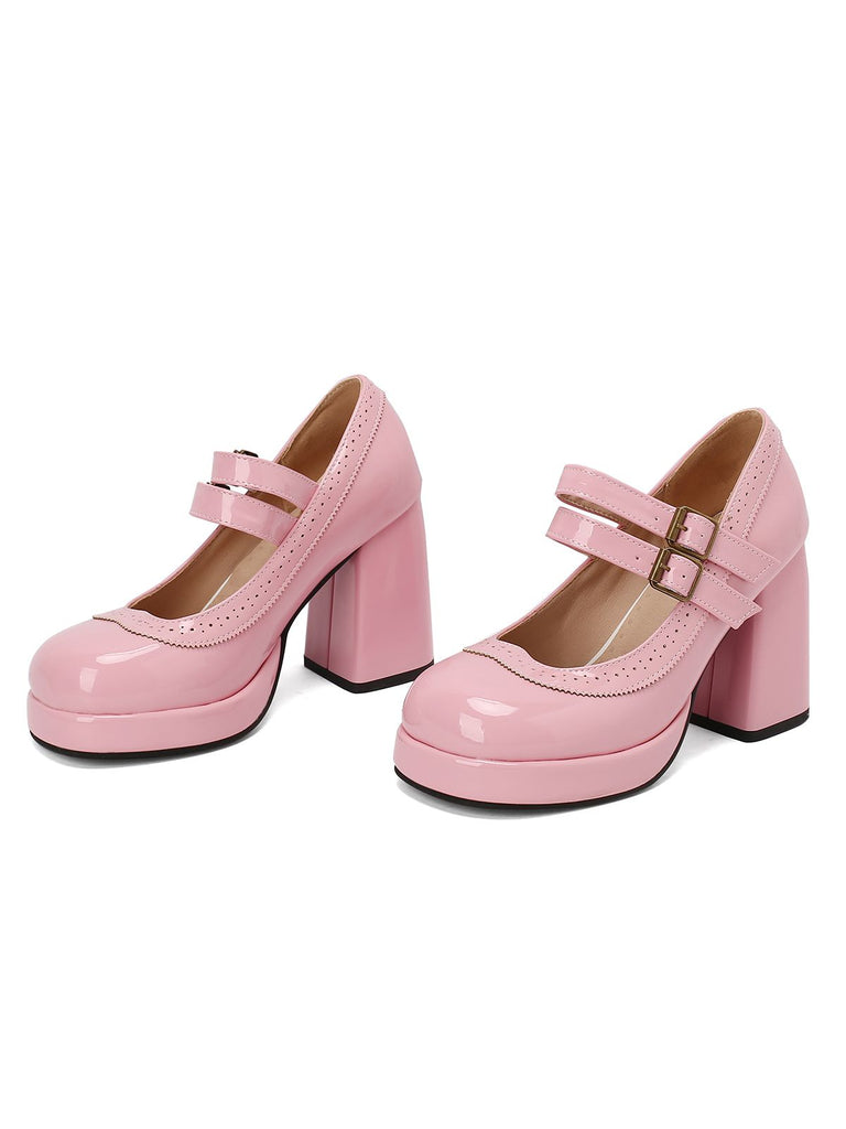 Retro Mary Jane Patent Leather Platform Chuny Heels, vintage shoes, retro heels - perfect for women who love vintage and retro fashion
