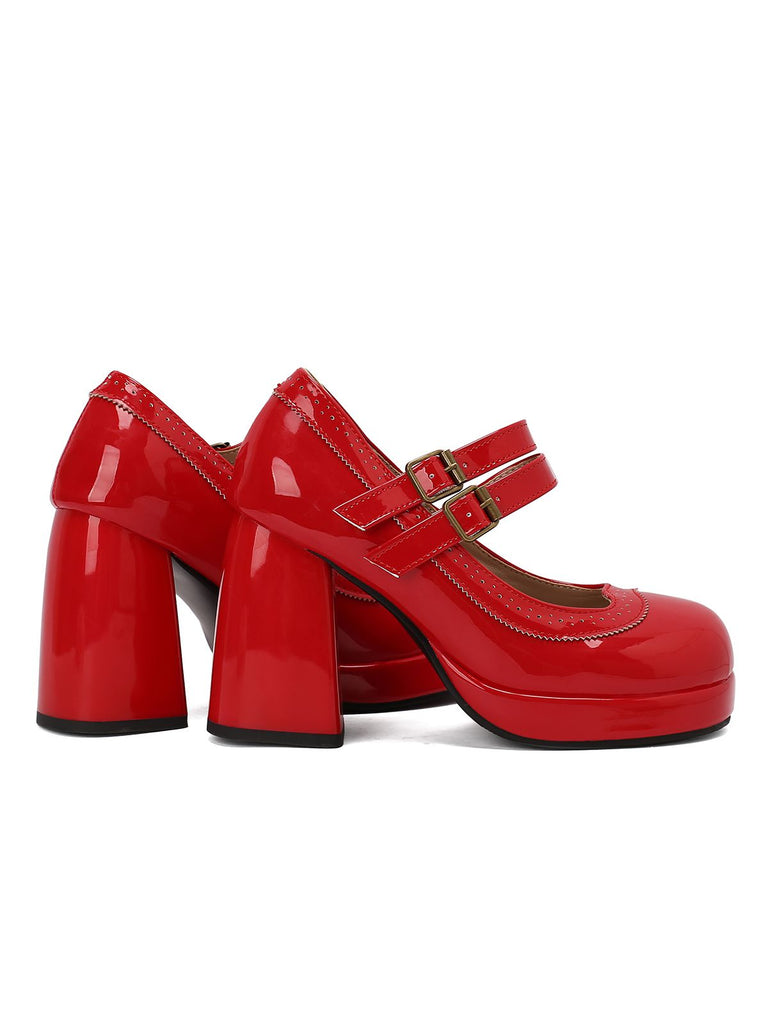 Retro Mary Jane Patent Leather Platform Chuny Heels, vintage shoes, retro heels - perfect for women who love vintage and retro fashion