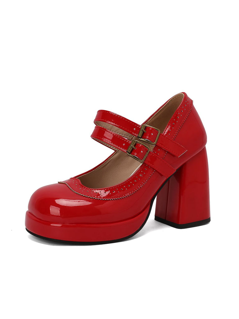 Retro Mary Jane Patent Leather Platform Chuny Heels, vintage shoes, retro heels - perfect for women who love vintage and retro fashion