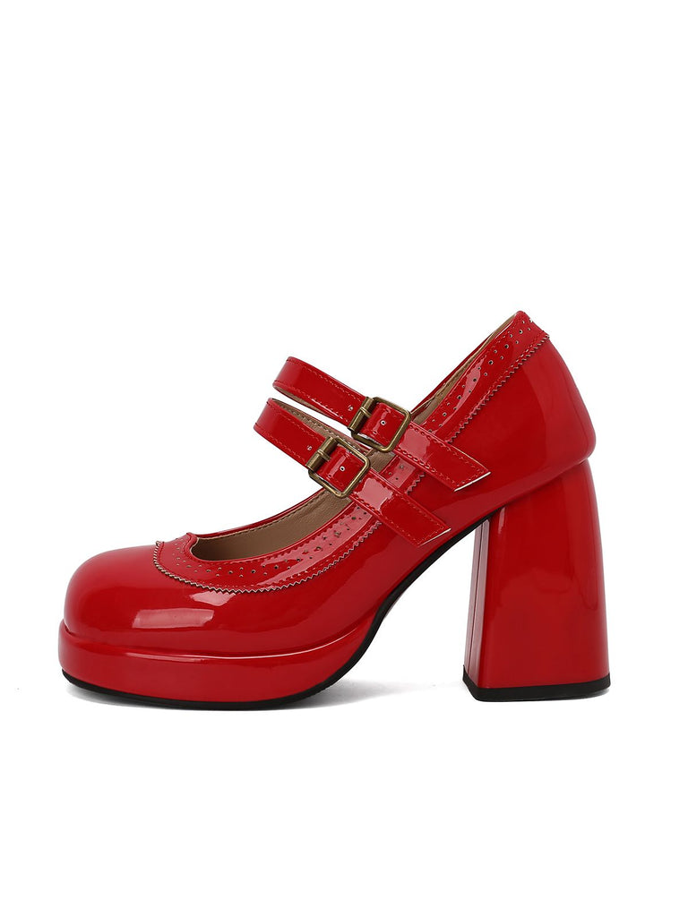 Retro Mary Jane Patent Leather Platform Chuny Heels, vintage shoes, retro heels - perfect for women who love vintage and retro fashion