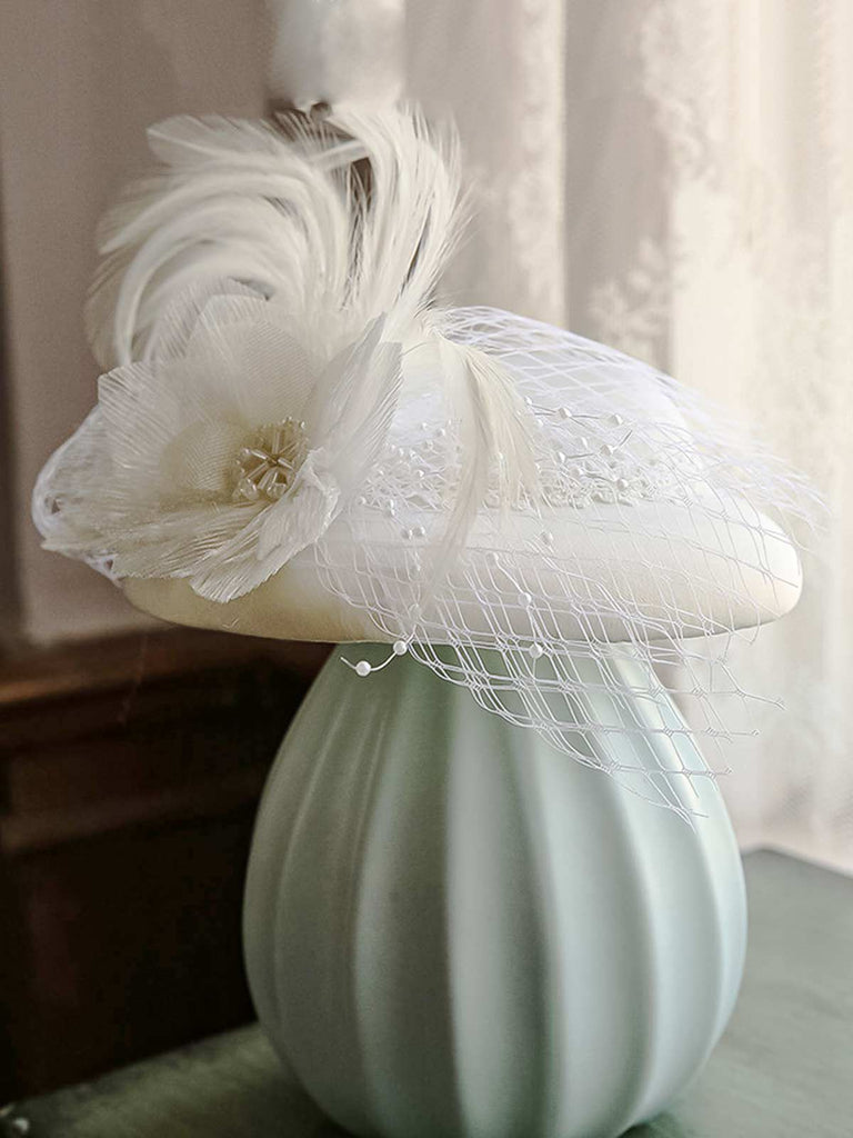 Retro Mesh Floral Feather Hat - vintage fashion, retro style