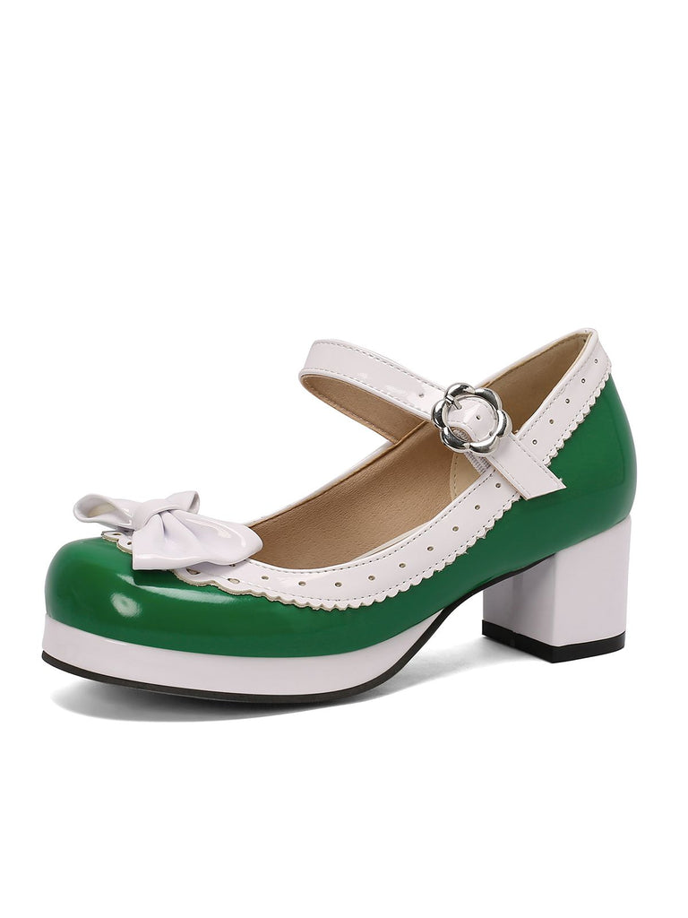 Retro PU Leather Bow High Heels, vintage shoes, retro heels - perfect for women who love vintage and retro fashion