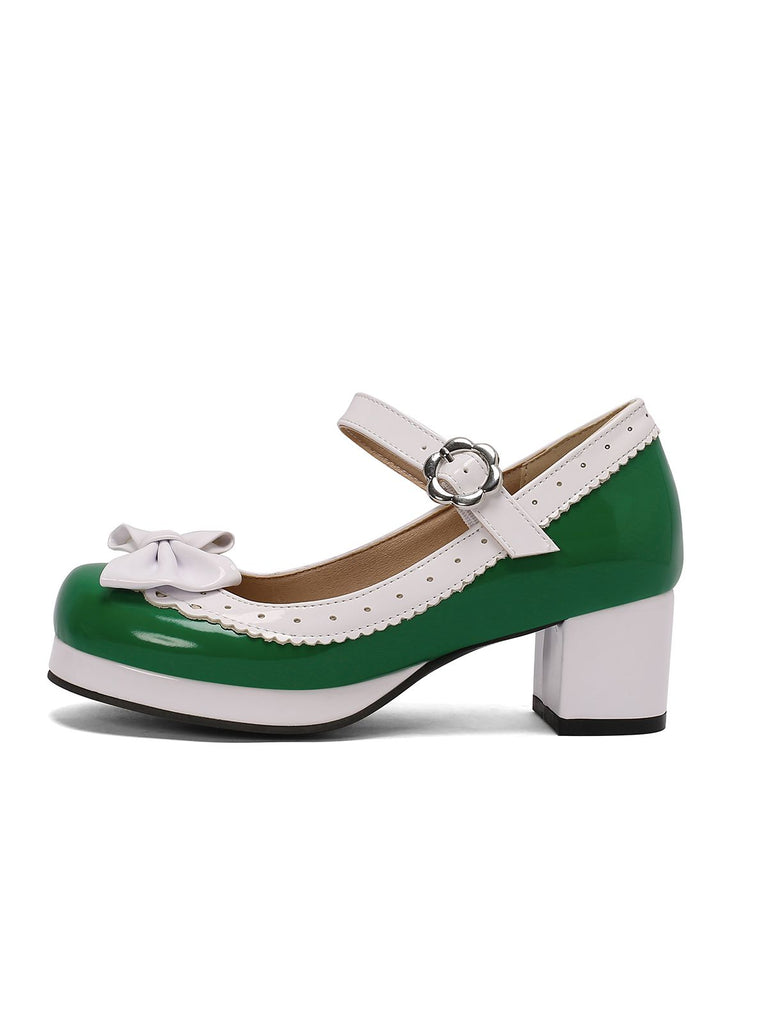 Retro PU Leather Bow High Heels, vintage shoes, retro heels - perfect for women who love vintage and retro fashion