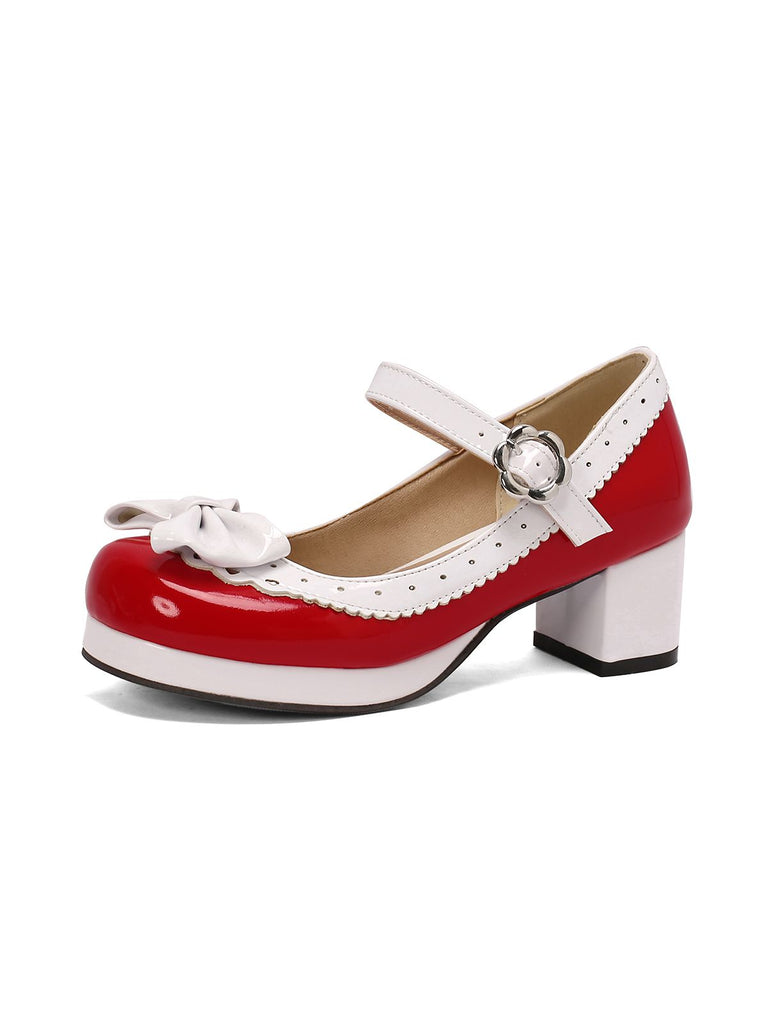 Retro PU Leather Bow High Heels, vintage shoes, retro heels - perfect for women who love vintage and retro fashion