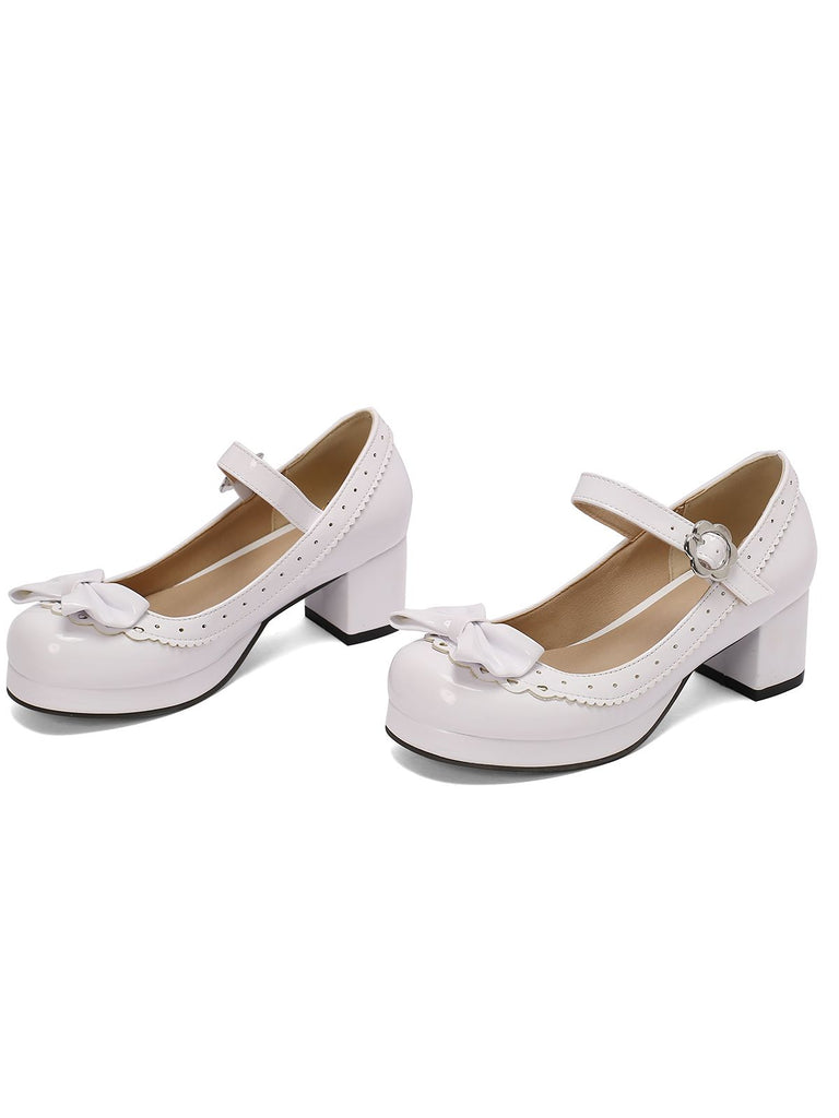 Retro PU Leather Bow High Heels, vintage fashion, retro style, classic design, women, elegant