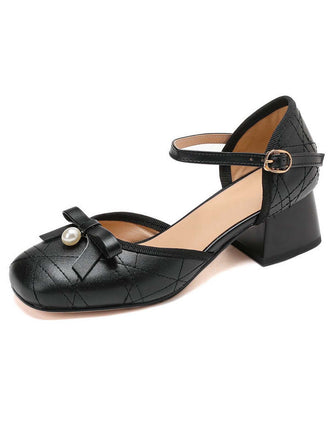 Retro Pearl Bow Mary Jane Heels - vintage shoes, retro heels