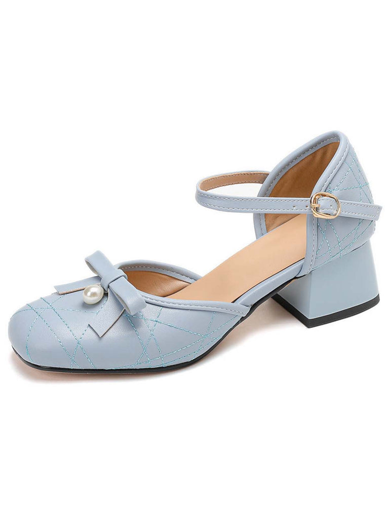 Retro Pearl Bow Mary Jane Heels - vintage shoes, retro heels