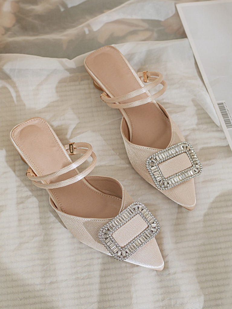 Retro Pointed Toe Square Metal Buckle Sandals — 1950s style that transcends decades