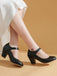 Retro Round Toe Solid Bowknot Chunky Heels - vintage shoes, retro heels