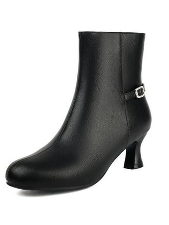 Retro Solid Faux Leather Side Zipper Ankle Boots - vintage fashion, retro style
