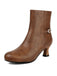Retro Solid Faux Leather Side Zipper Ankle Boots - vintage fashion, retro style