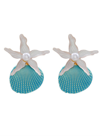 Retro-Starfish-Shell-Faux-Pearl-Earrings
