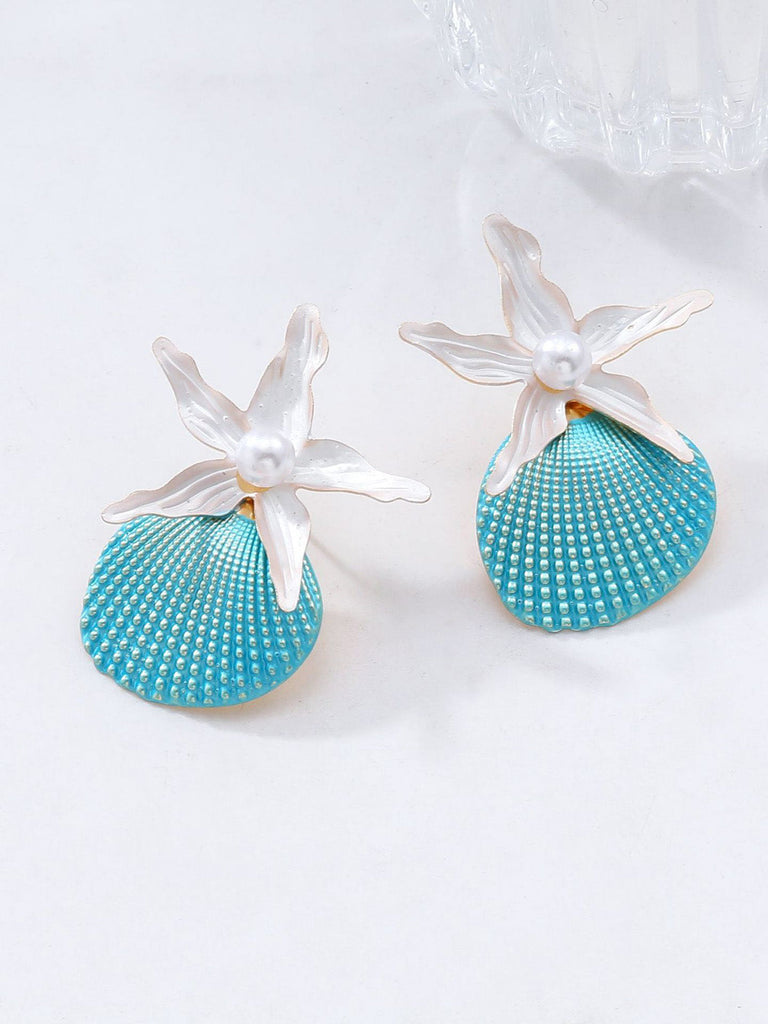 Retro-Starfish-Shell-Faux-Pearl-Earrings