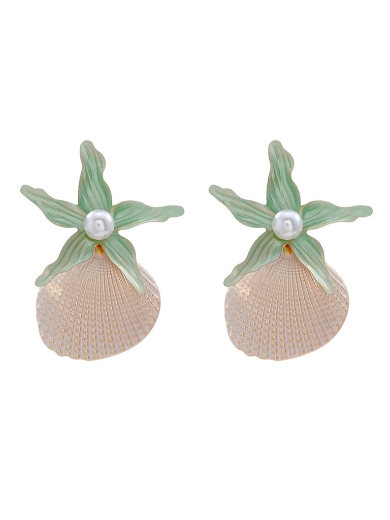 Retro-Starfish-Shell-Faux-Pearl-Earrings