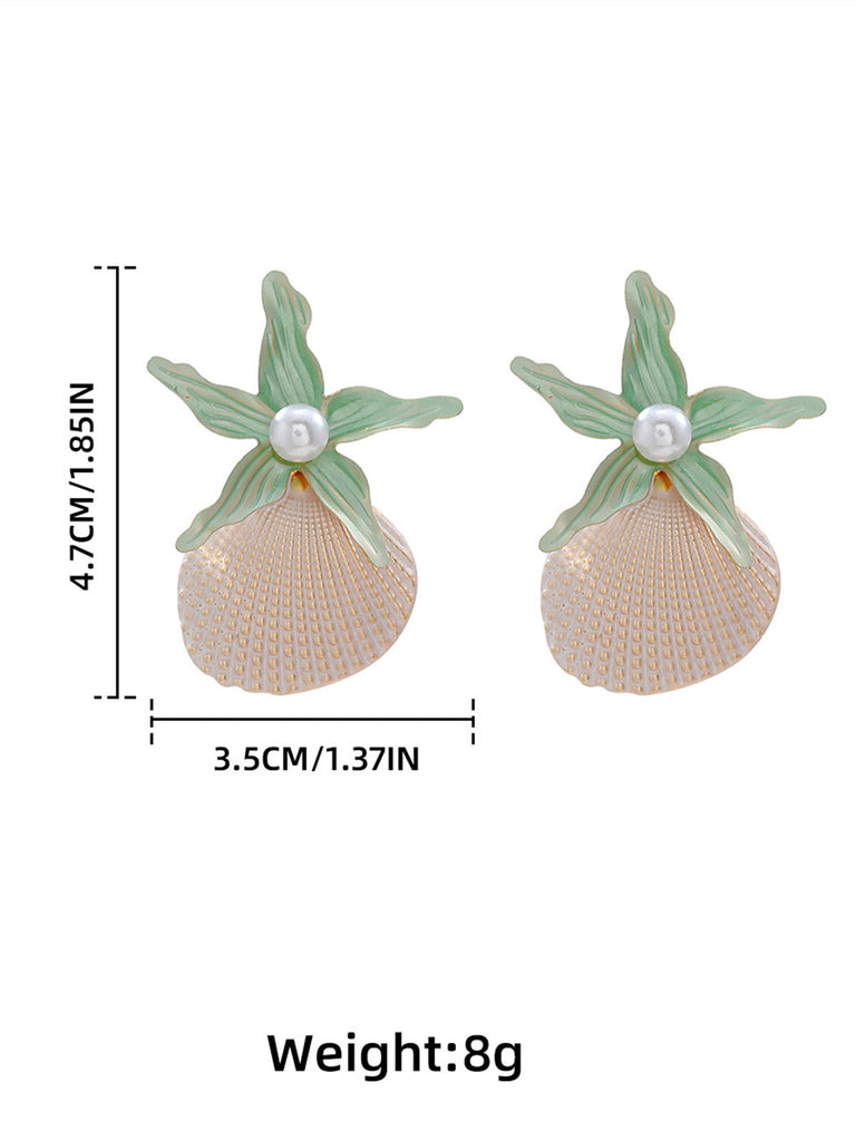 Retro-Starfish-Shell-Faux-Pearl-Earrings