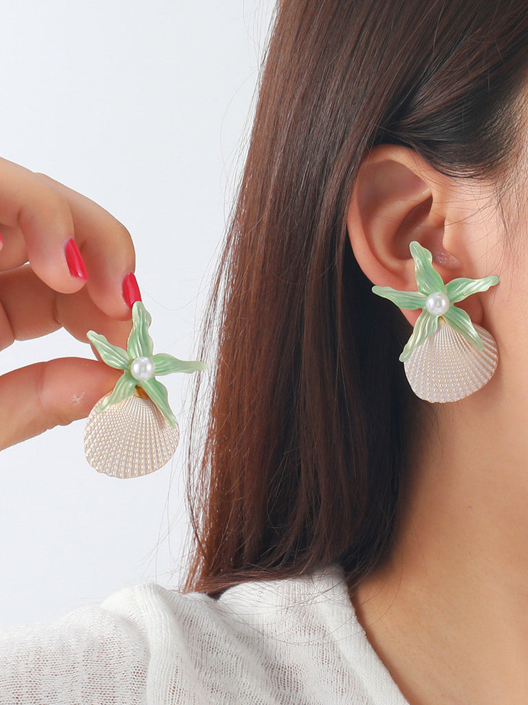 Retro-Starfish-Shell-Faux-Pearl-Earrings