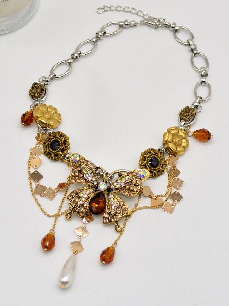 This Rhinestones 3D Butterfly Royal Style Necklace carries vintage stories waiting to be told