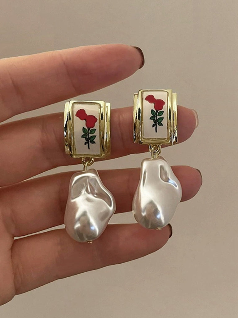 Rose Baroque Pearl Pendant Earrings: vintage detail work for the woman who notices