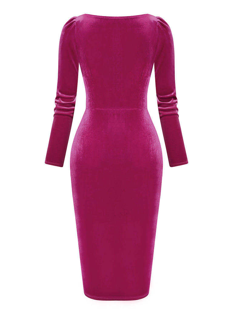 Rose Pink 1960s Cowl Neck Velvet Slit Dress - vintage dress, retro fashion