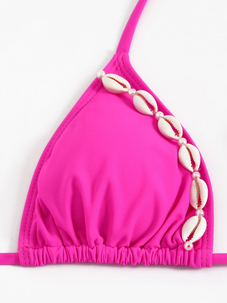Rose Red 1940s Boho Seashell Halter Bikini Set - vintage fashion, retro style, elegant red