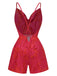 Rose Red 1950s Floral Backless Romper, vintage romper, retro jumpsuit - perfect for women who love vintage and retro fashion