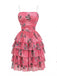 Rose Red 1950s Leaf Print Ruched Tiered Mesh Dress - vintage dress, retro fashion, rockabilly, pin-up fashion for vintage lovers