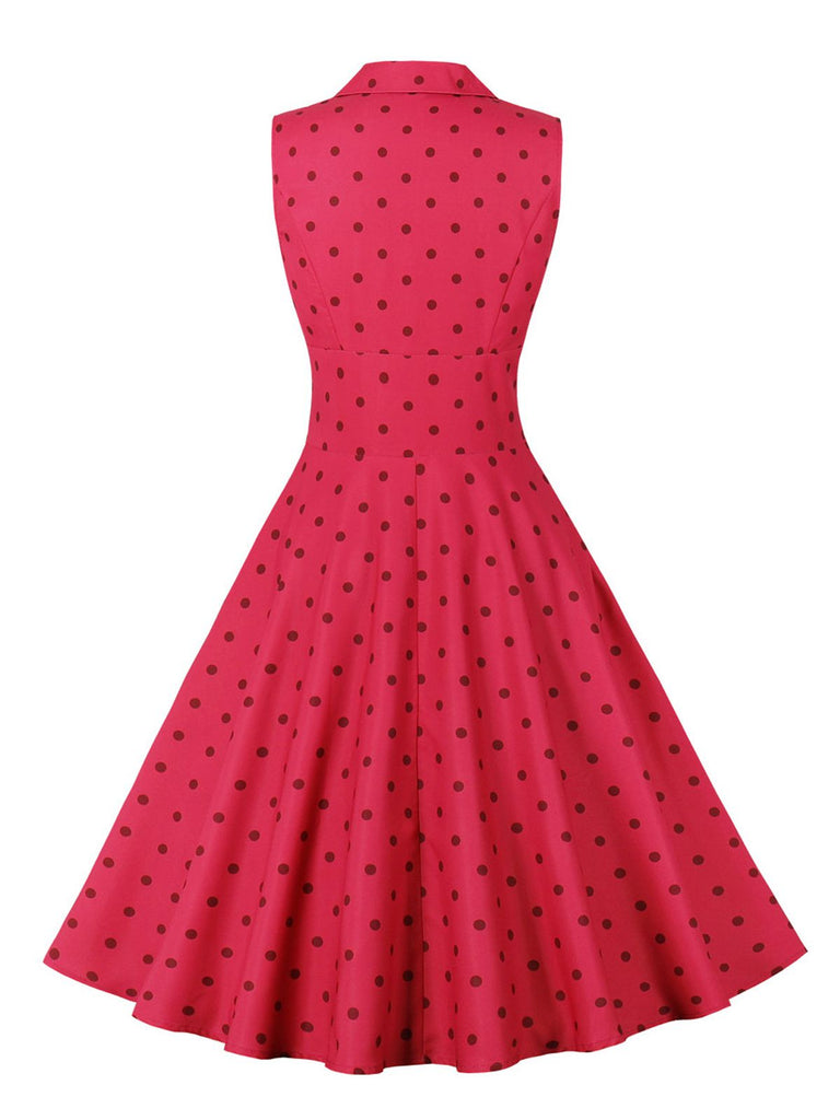 Rose Red 1950s Polka Dots Lapel Sleeveless Dress — vintage elegance for the modern woman