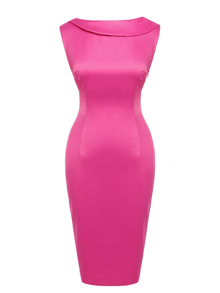 Rose Red 1960s Satin Solid Pencil Dress: timeless style reimagined