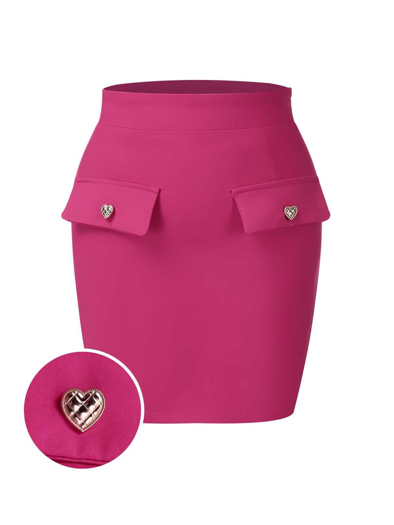 She sways in this Rose Red 1970s Heart Button Pocketed Solid Skirt and it's pure 1970s magic