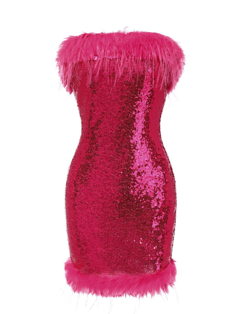 Rose Red 1970s Strapless Sequined Dress: where 1970s romance meets her modern spirit
