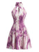 Rose Violet 1930s Tie-Dye Halter Button Flared Dress - vintage dress, retro fashion for vintage lovers
