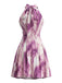 Rose Violet 1930s Tie-Dye Halter Button Flared Dress - vintage dress, retro fashion for vintage lovers