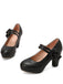 Round Toe Chunky Heel Flower Mary Jane Heels - vintage shoes, retro heels