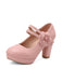 Round Toe Chunky Heel Flower Mary Jane Heels - vintage shoes, retro heels