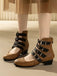 Round Toe Low Chunky Heel Cut-Out Boots - vintage shoes, retro heels