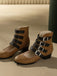 Round Toe Low Chunky Heel Cut-Out Boots - vintage shoes, retro heels
