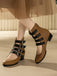 Round Toe Low Chunky Heel Cut-Out Boots - vintage shoes, retro heels