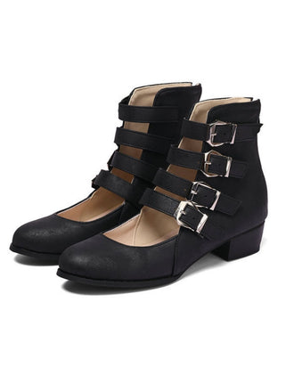 Round Toe Low Chunky Heel Cut-Out Boots - vintage shoes, retro heels