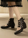 Round Toe Low Chunky Heel Cut-Out Boots - vintage shoes, retro heels