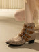 Round Toe Low Chunky Heel Cut-Out Boots - vintage shoes, retro heels